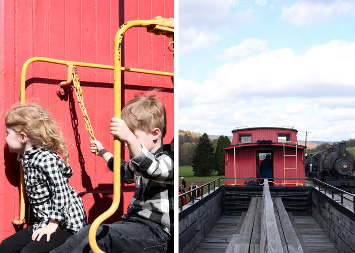 vintage train with kids trainside